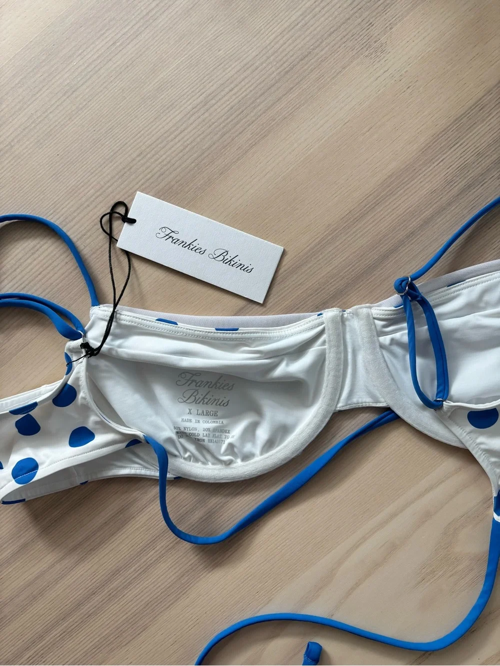 Frankie’s bikinis Blue Polka Dot Bikini Top - White with Royal Blue Dots
